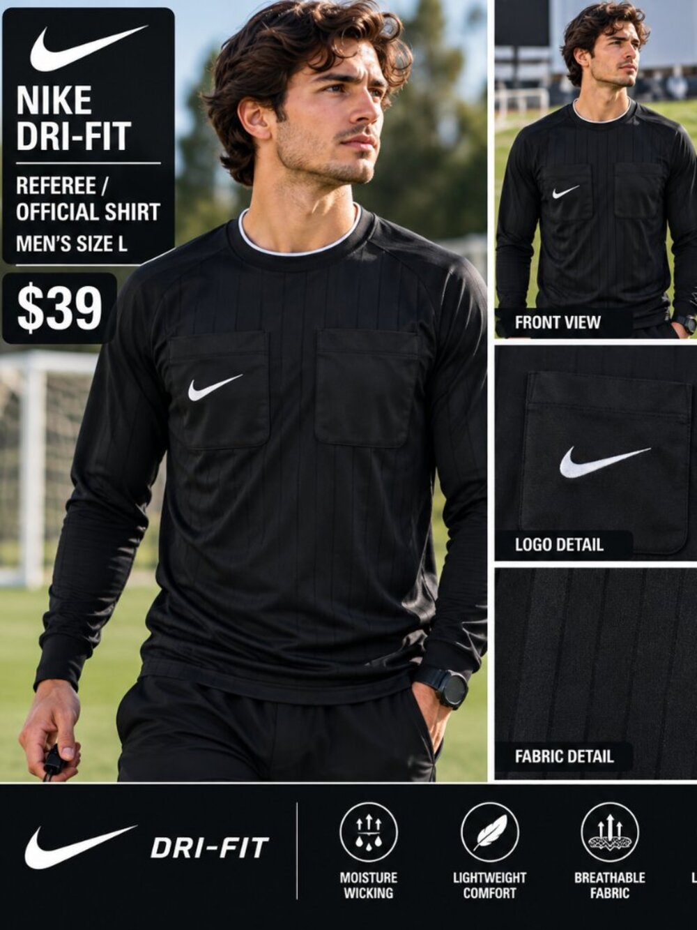 Nike Dri-FIT Referee Official Long Sleeve Shirt Men’s Large NWT